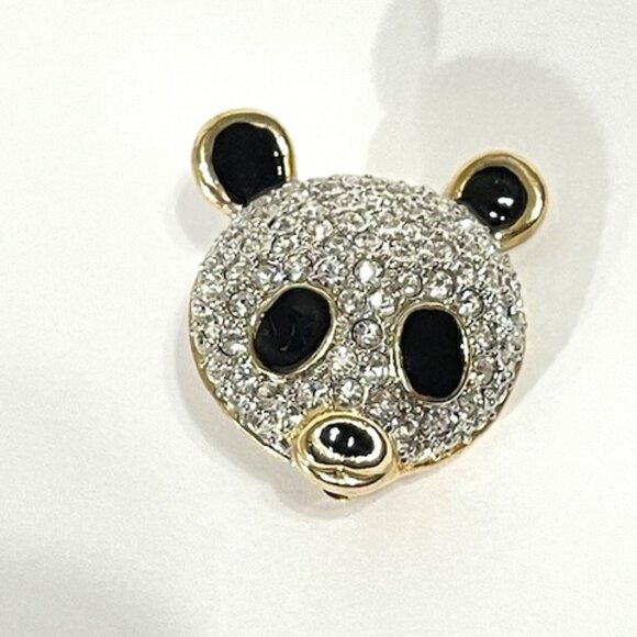 La Scala gold plated panda brooch w/ Swarovski crystals and black enamel. - Picture 2 of 8